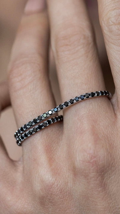 Rope Diamond - Anello in argento 925 o oro e diamanti neri o bianchi