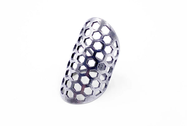 Favo, anello in acciaio inox 316L, stampato diretto 3D